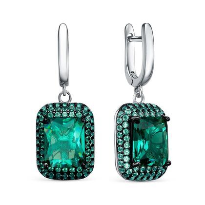 Серьги из серебра 925 пробы с ювелирным стеклом и фианитами