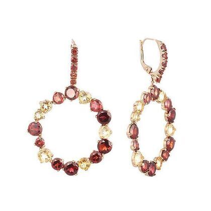 Серьги из серебра 925 пробы с гранатами выращенными и цитринами