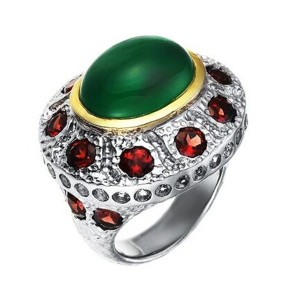 Кольцо из серебра 925 пробы с агатом, гранатами и топазами (16,75)