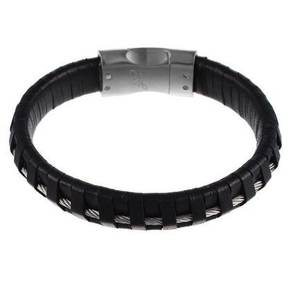 Браслет из стали с кожей тельячьей и сталью (18)