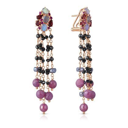 Серьги из серебра 925 пробы с лабрадоритами, гранатами, корундами и шпинелью