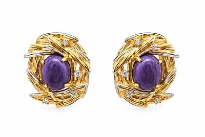 Серьги из серебра 925 пробы с чароитами и фианитами