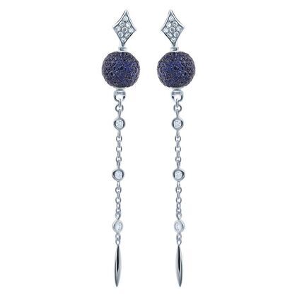 Серьги из белого золота 750 пробы с бриллиантами и сапфирами