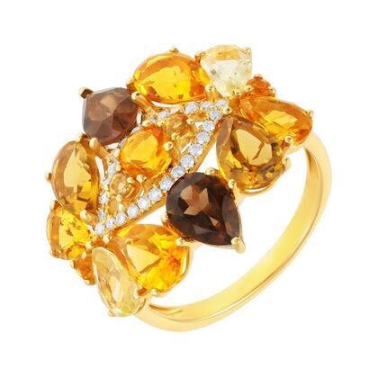 Кольцо из золота 585 пробы с бриллиантами и цветными полудрагоценными камнями (17)
